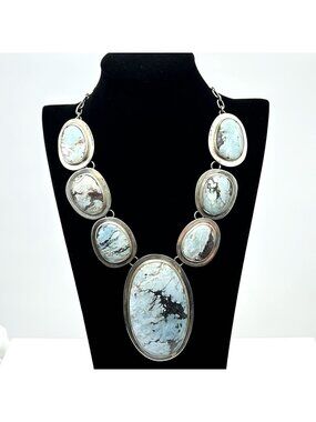 Huge Charles Albert Dry Creek Turquoise Sterling Silver Necklace 196 Grams